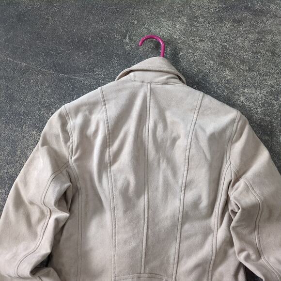 Abercrombie & Fitch Moto Jacket Womens S Tan Zip Y2K Fringe Suede Vegan Leather - Picture 4 of 8